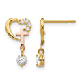 14k Madi K Two-tone CZ Children's Cross & Heart Post Earrings