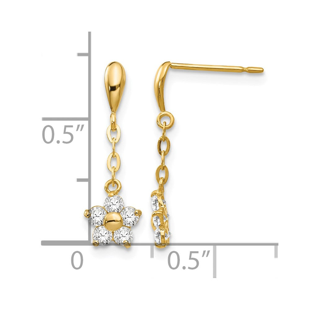 14k Madi K CZ Children's Flower Dangle Post Earrings
