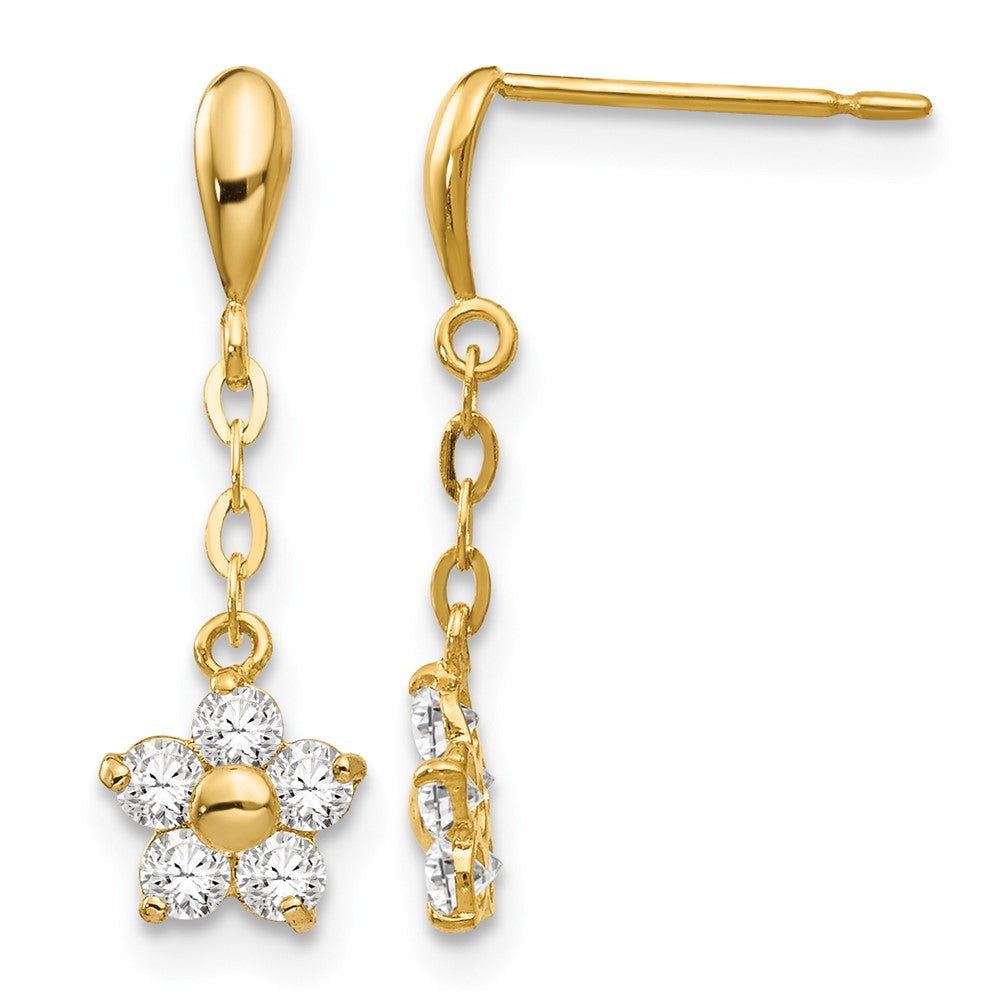 14k Madi K CZ Children's Flower Dangle Post Earrings