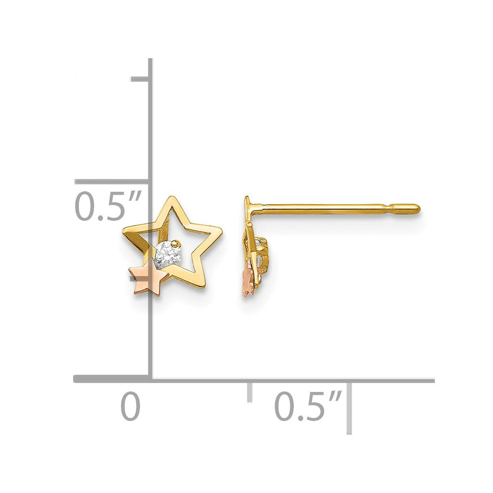 14k Yellow & Rose Gold Madi K CZ Children's Star Post Earrings