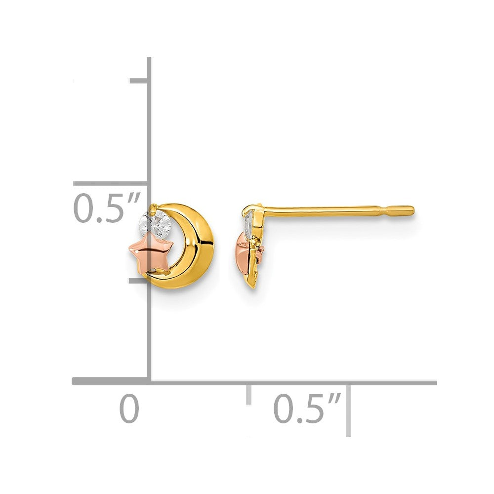 14k Yellow & Rose Gold Madi K CZ Moon and Star Post Earrings