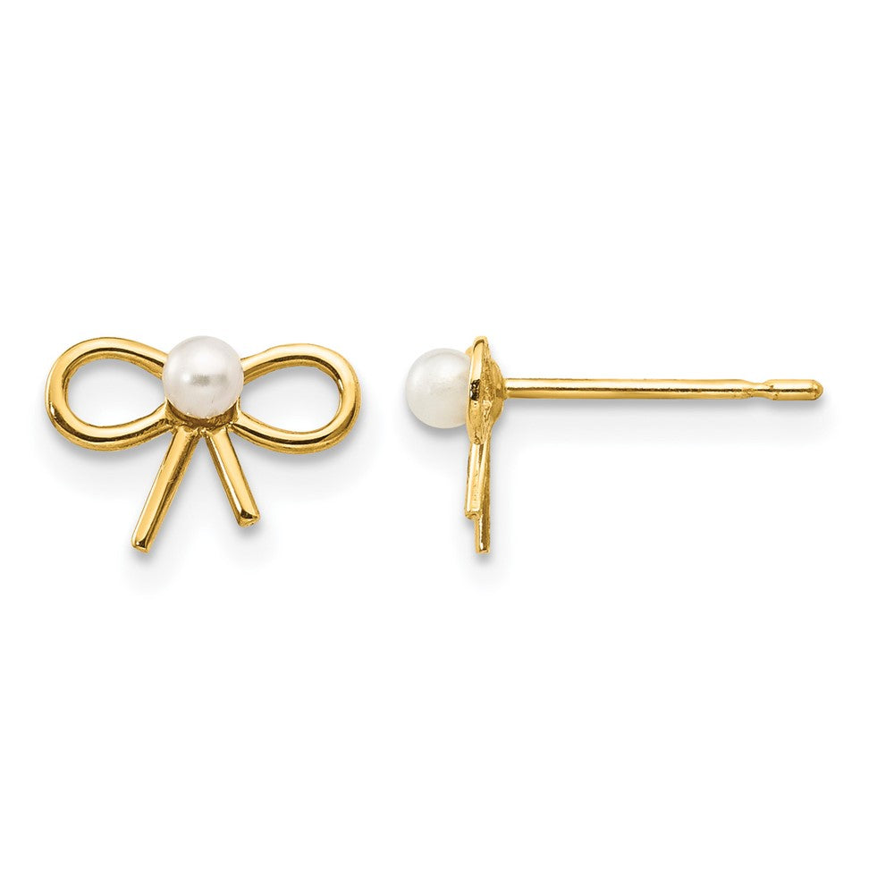 14k Madi K FW Cultured Pearl Children's Bow Post Earrings