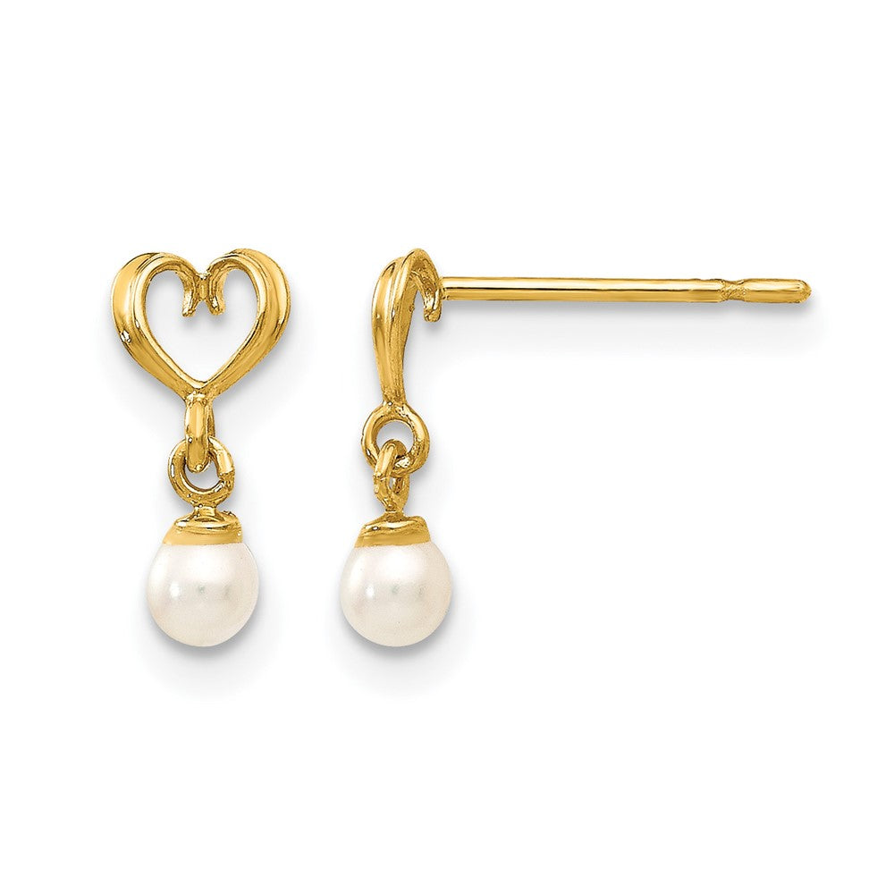 14k Madi K FW Cultured Pearl Heart Dangle Post Earrings