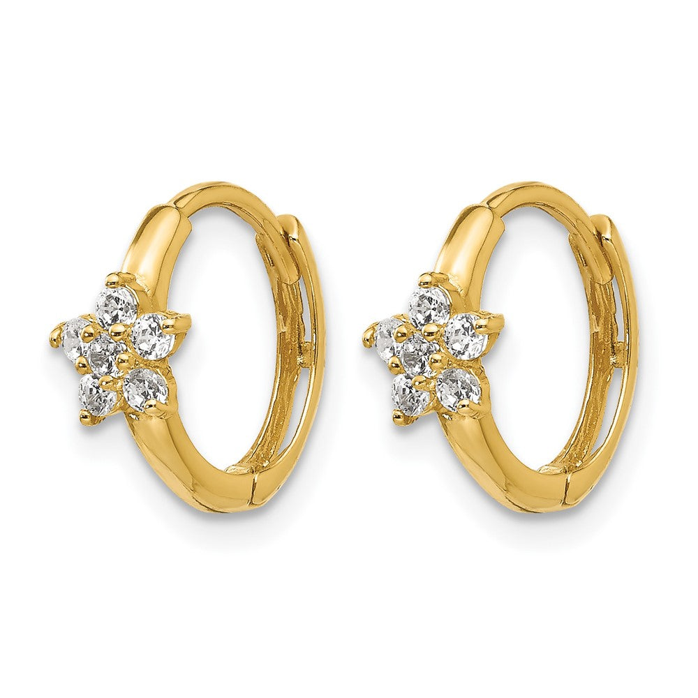 14k Madi K CZ Children's Flower Hinged Hoop Earrings