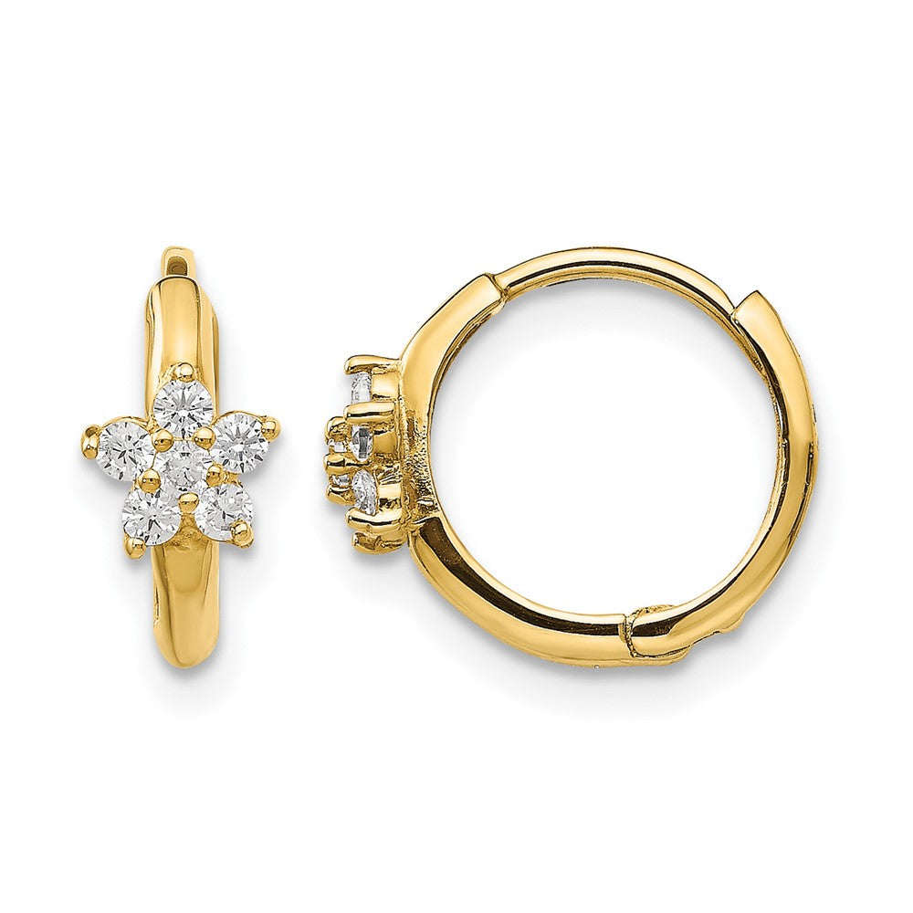 14k Madi K CZ Children's Flower Hinged Hoop Earrings