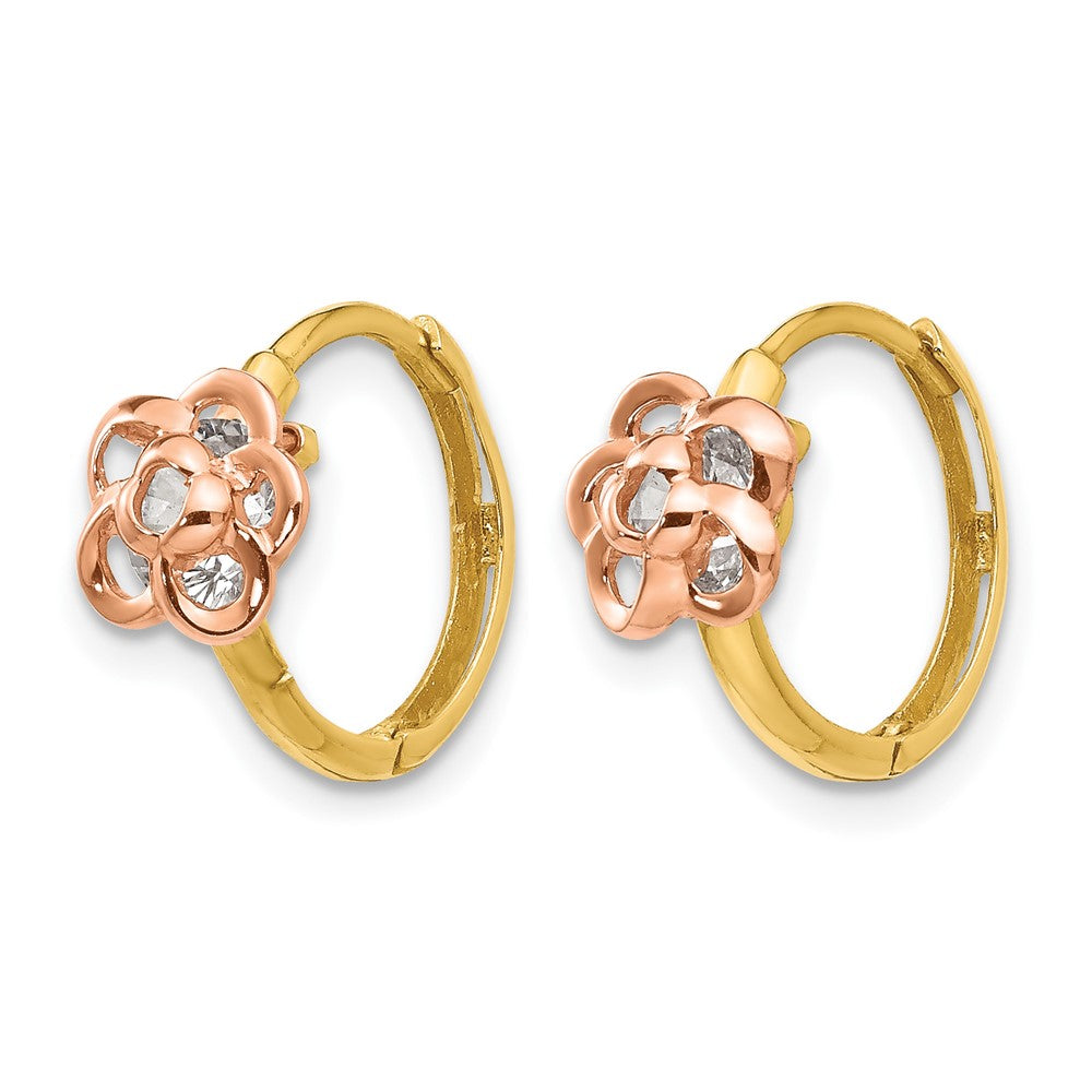 14k Yellow & Rose Gold Madi K CZ Flower Hinged Hoop Earrings
