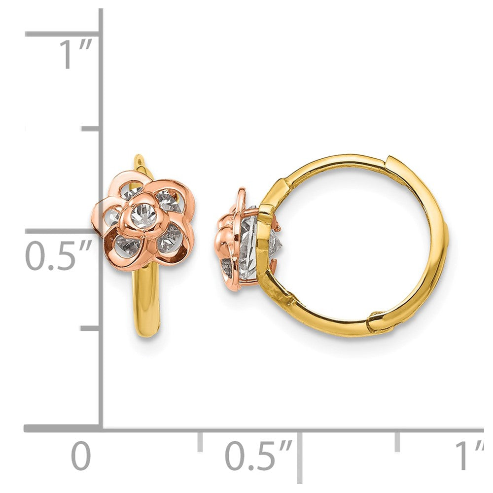 14k Yellow & Rose Gold Madi K CZ Flower Hinged Hoop Earrings