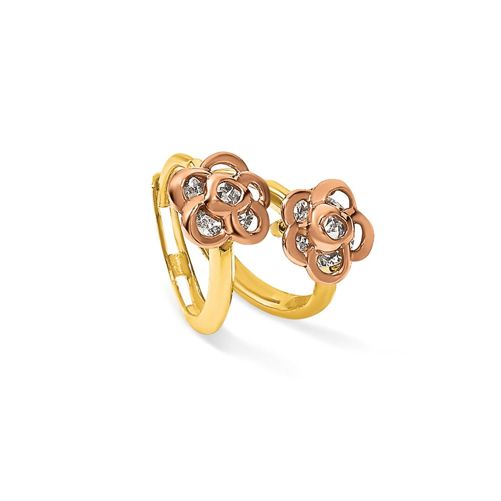 14k Yellow & Rose Gold Madi K CZ Flower Hinged Hoop Earrings