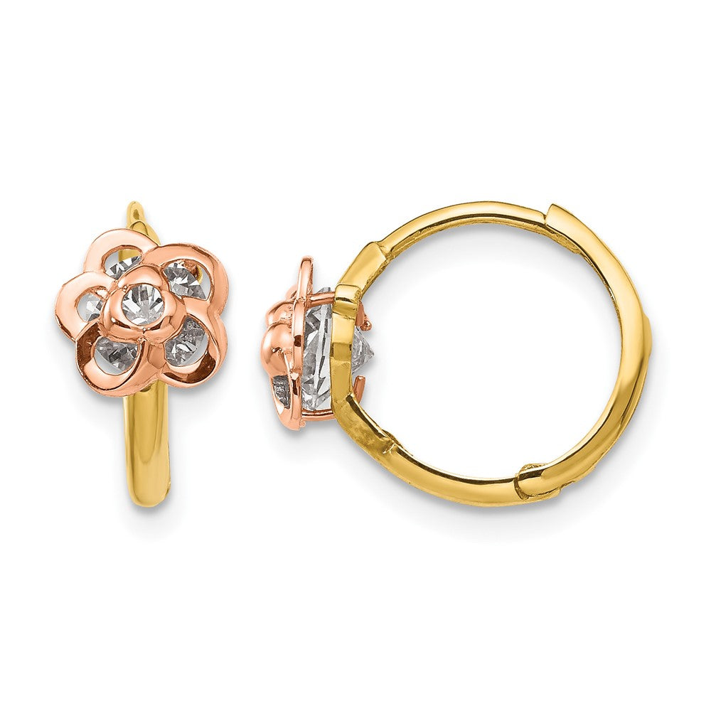 14k Yellow & Rose Gold Madi K CZ Flower Hinged Hoop Earrings