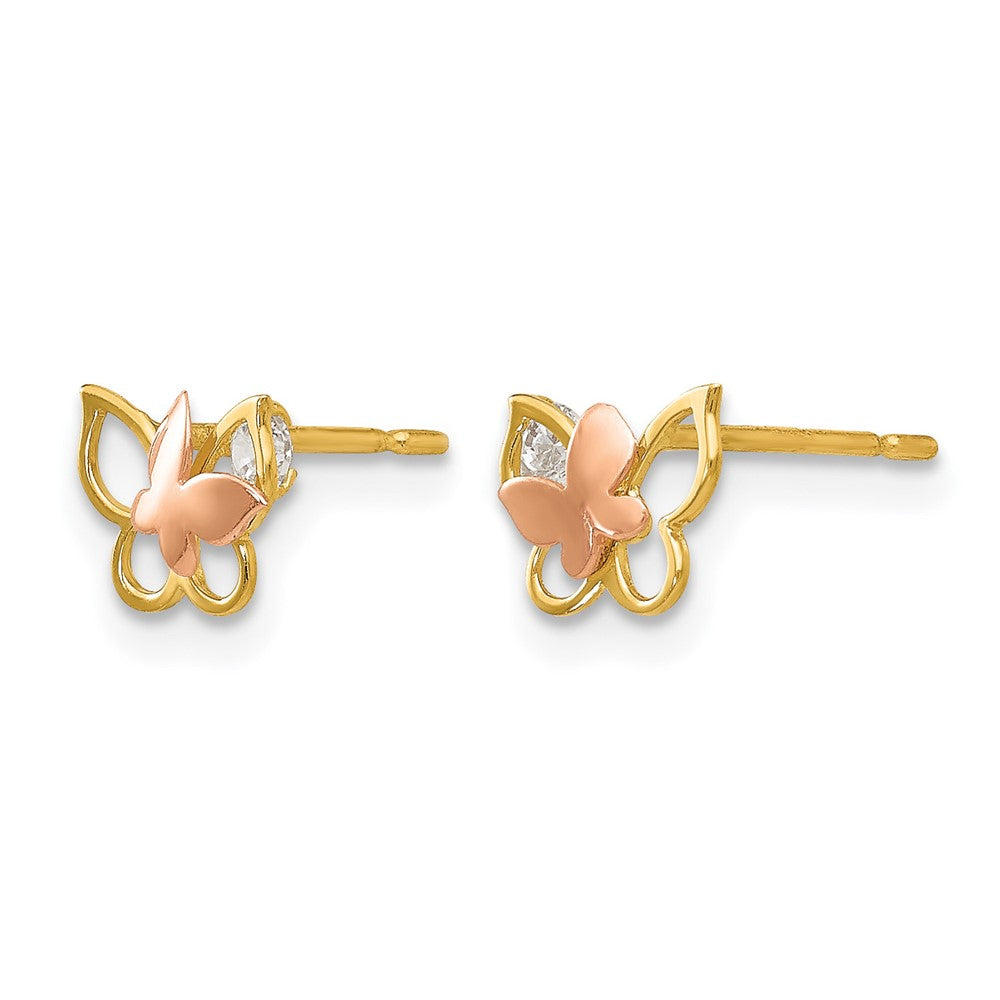 14k Yellow & Rose Gold Madi K CZ Children's Butterfly Post Earrings