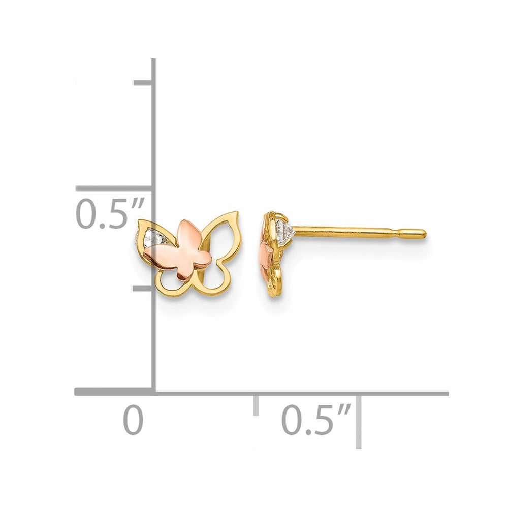 14k Yellow & Rose Gold Madi K CZ Children's Butterfly Post Earrings