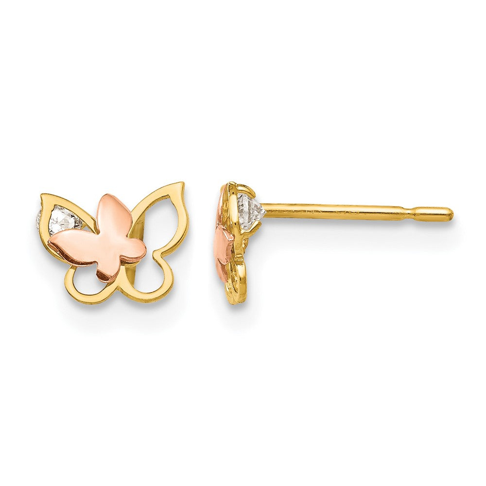 14k Yellow & Rose Gold Madi K CZ Children's Butterfly Post Earrings