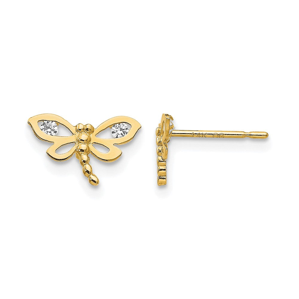 14k Madi K CZ Children's Dragonfly Post Earrings