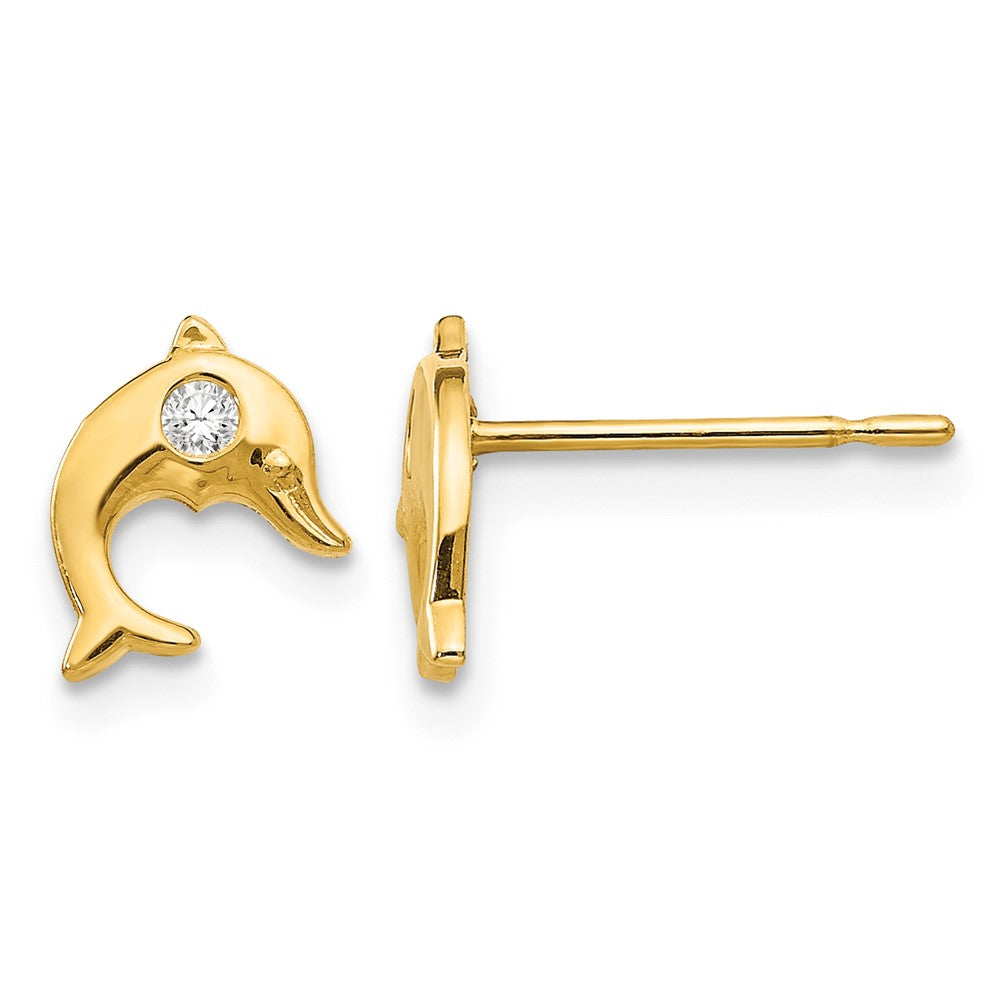 14k Madi K CZ Children's Dolphin Post Earrings