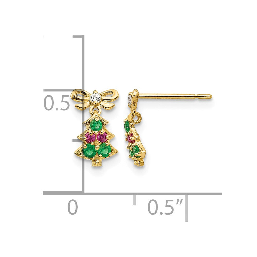 14k Madi K CZ Children's Christmas Tree Dangle Post Earrings