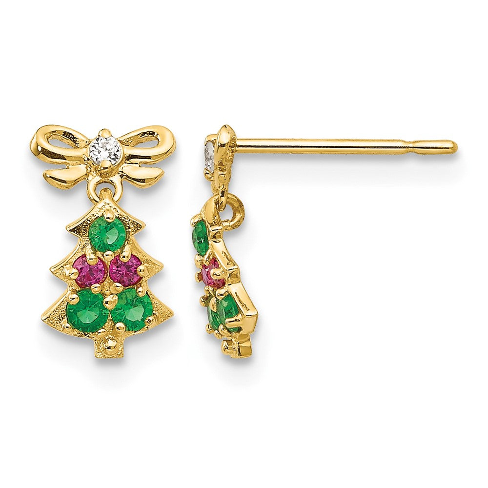 14k Madi K CZ Children's Christmas Tree Dangle Post Earrings