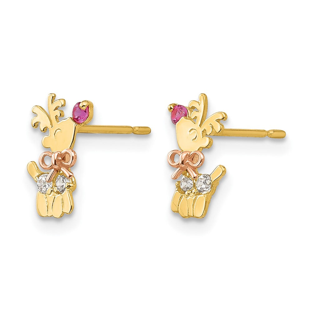 14k Yellow & Rose Gold Madi K CZ Children's Reindeer Post Earrings
