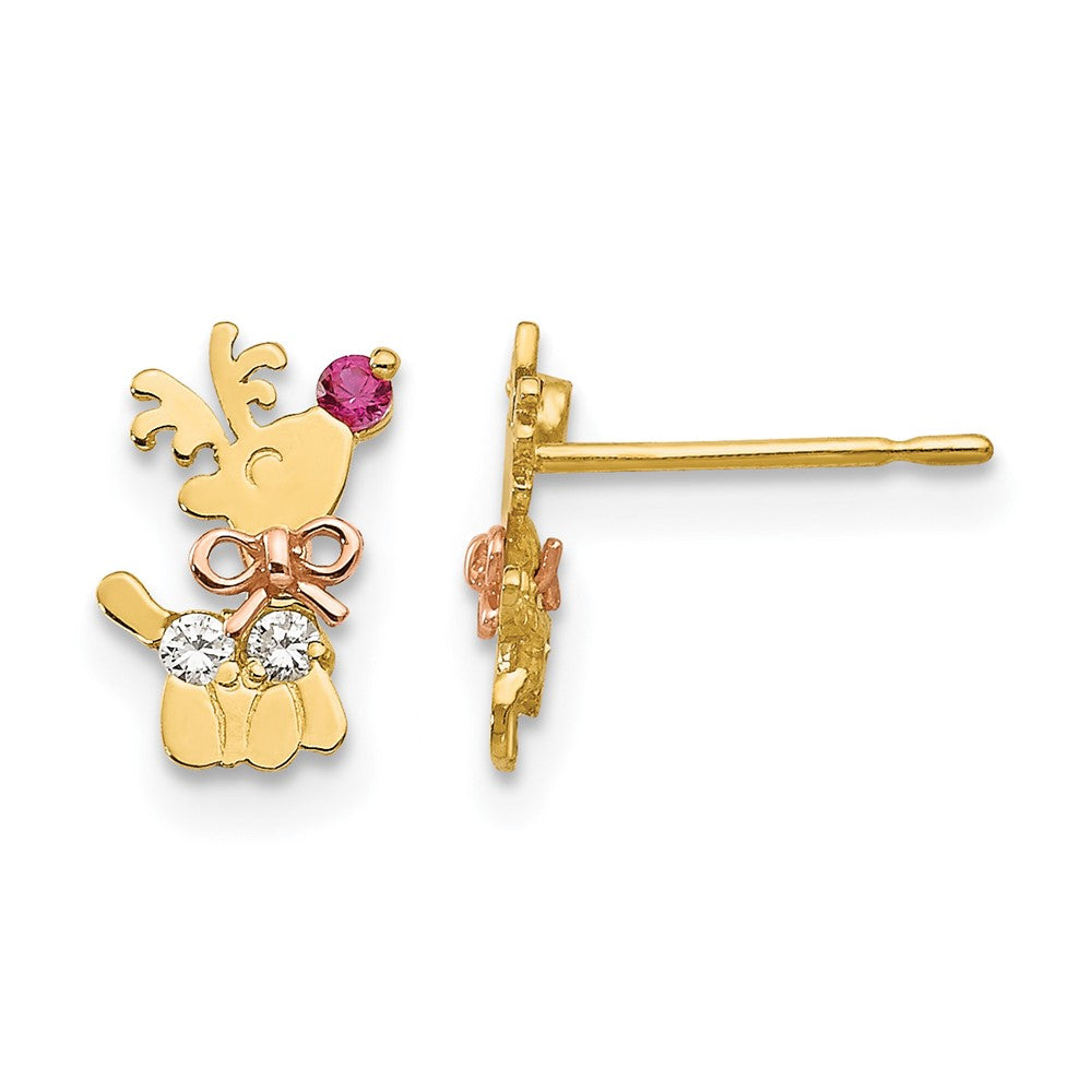 14k Yellow & Rose Gold Madi K CZ Children's Reindeer Post Earrings