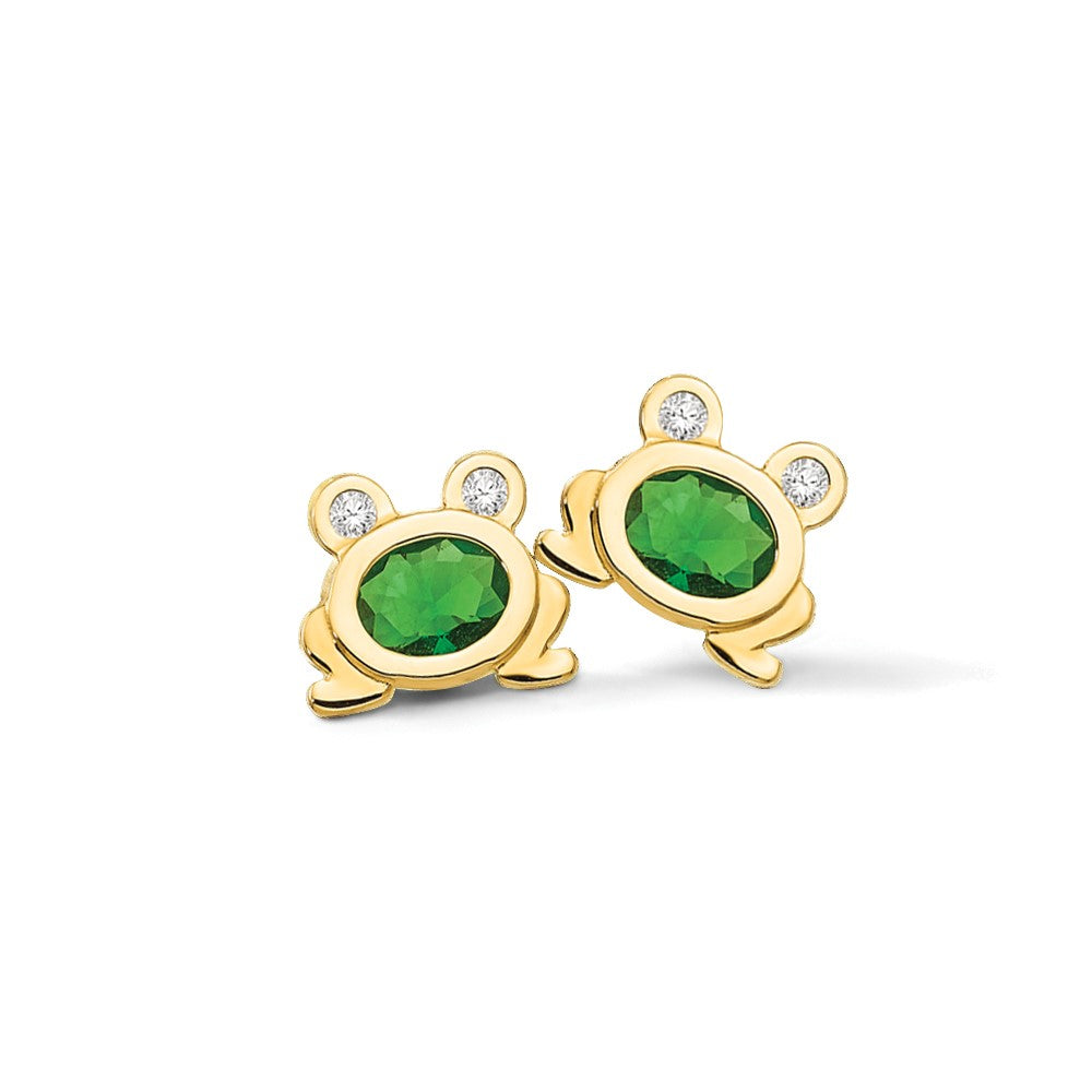 14k Madi K CZ Children's Frog Post Earrings
