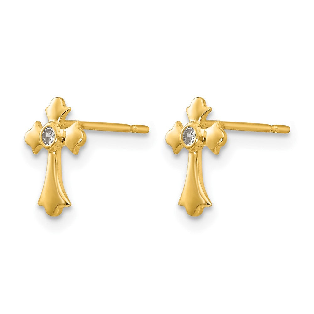 14k Madi K CZ Children's Cross Post Earrings