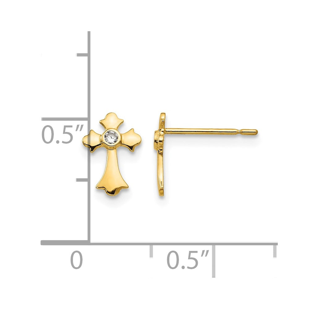 14k Madi K CZ Children's Cross Post Earrings