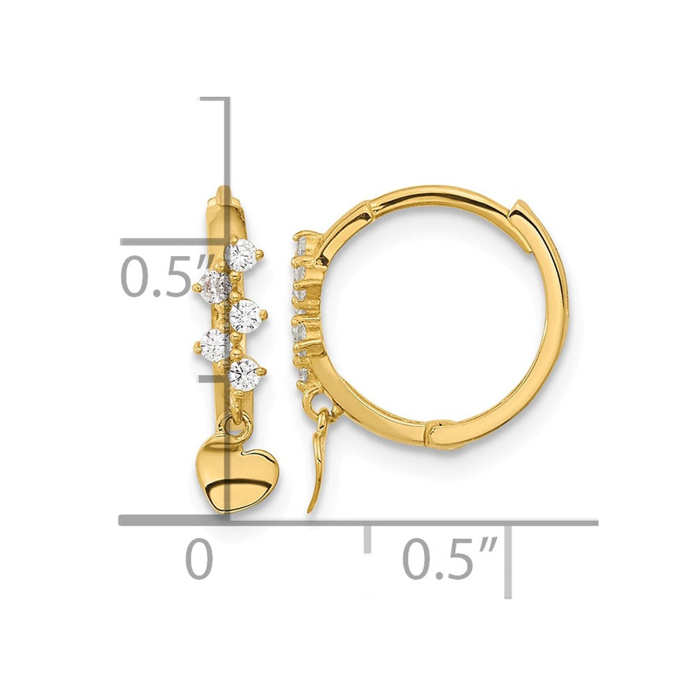 14k Madi K CZ Heart Dangle Hinged Hoop Earrings