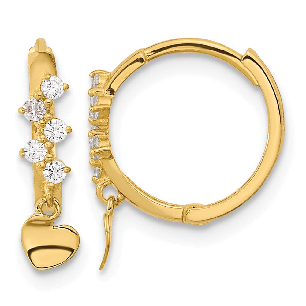 14k Madi K CZ Heart Dangle Hinged Hoop Earrings