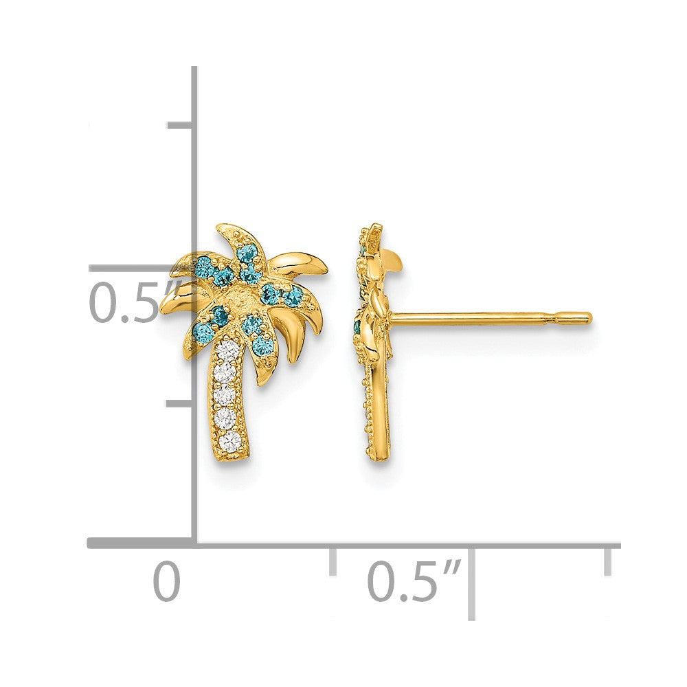14k Madi K Blue & Clear CZ Palm Tree Post Earrings