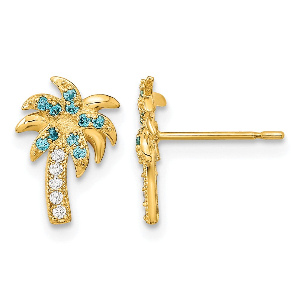 14k Madi K Blue & Clear CZ Palm Tree Post Earrings