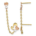 14k Madi K Two-tone CZ Double Post w/Chain Heart Earring