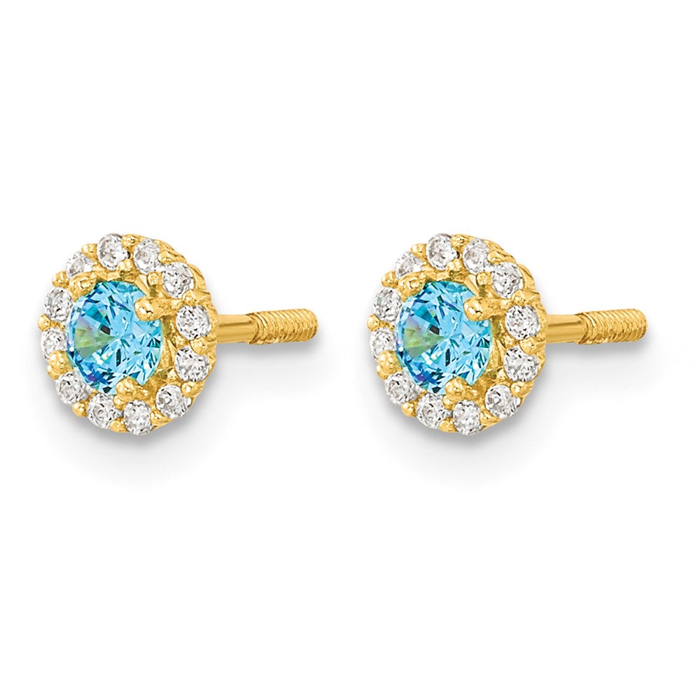 14k Madi K Polished Blue and Clear CZ Post Earrings
