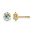 14k Madi K Polished Blue and Clear CZ Post Earrings