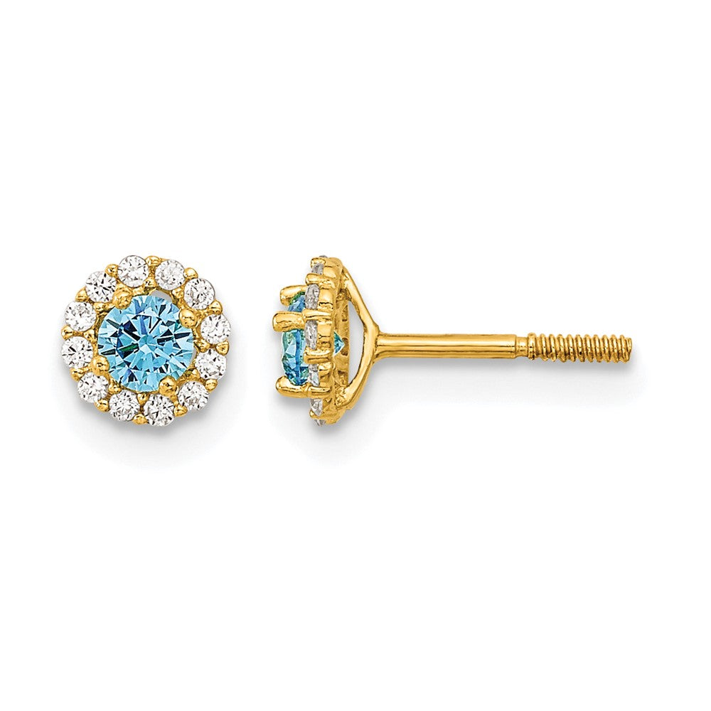 14k Madi K Polished Blue and Clear CZ Post Earrings