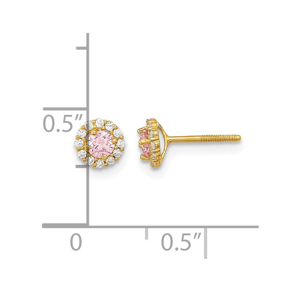 14k Madi K Polished Pink and Clear CZ Screwback Post Earrings