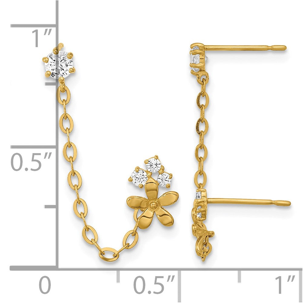 14k Madi K CZ Double Post w/Chain Flower Earring