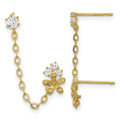 14k Madi K CZ Double Post w/Chain Flower Earring