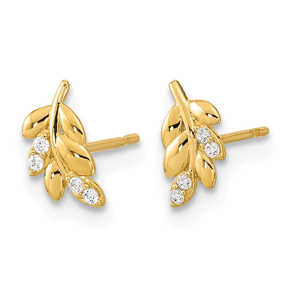 14k Madi K Kids CZ Fern Leaf Post Earrings