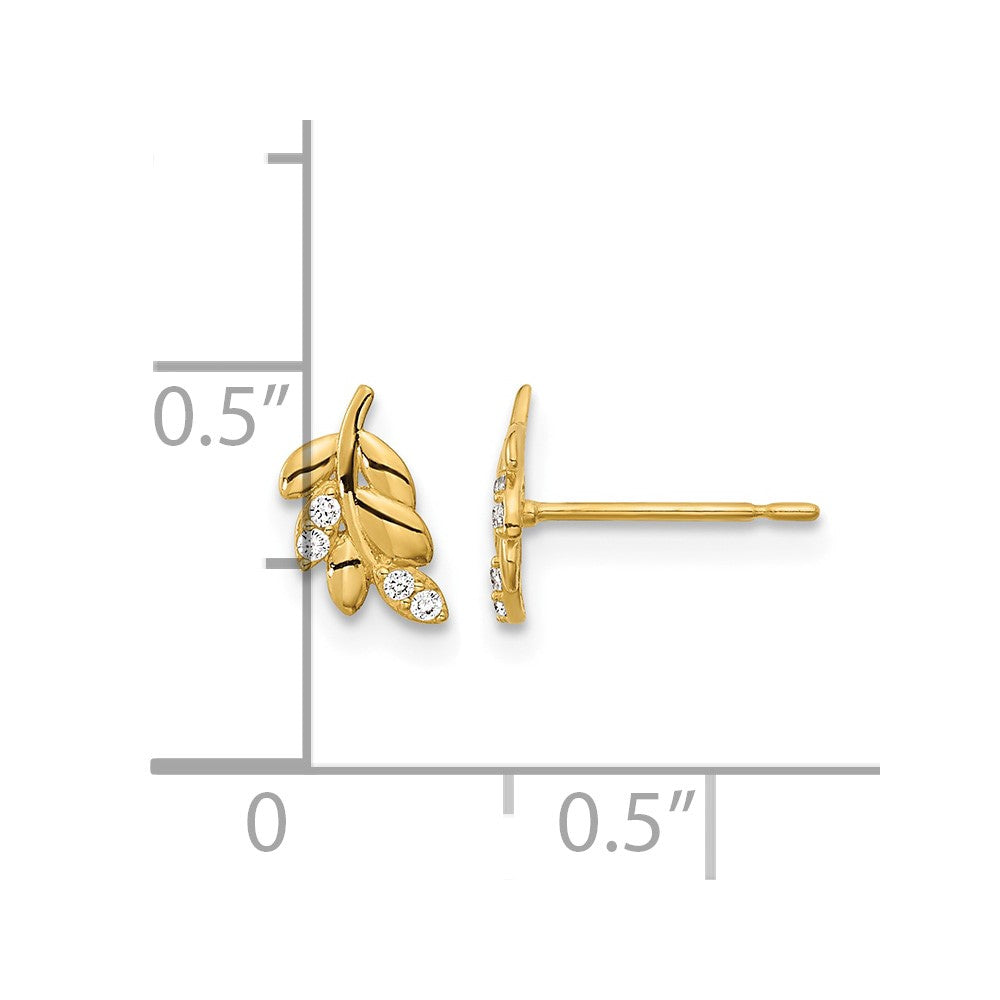 14k Madi K Kids CZ Fern Leaf Post Earrings