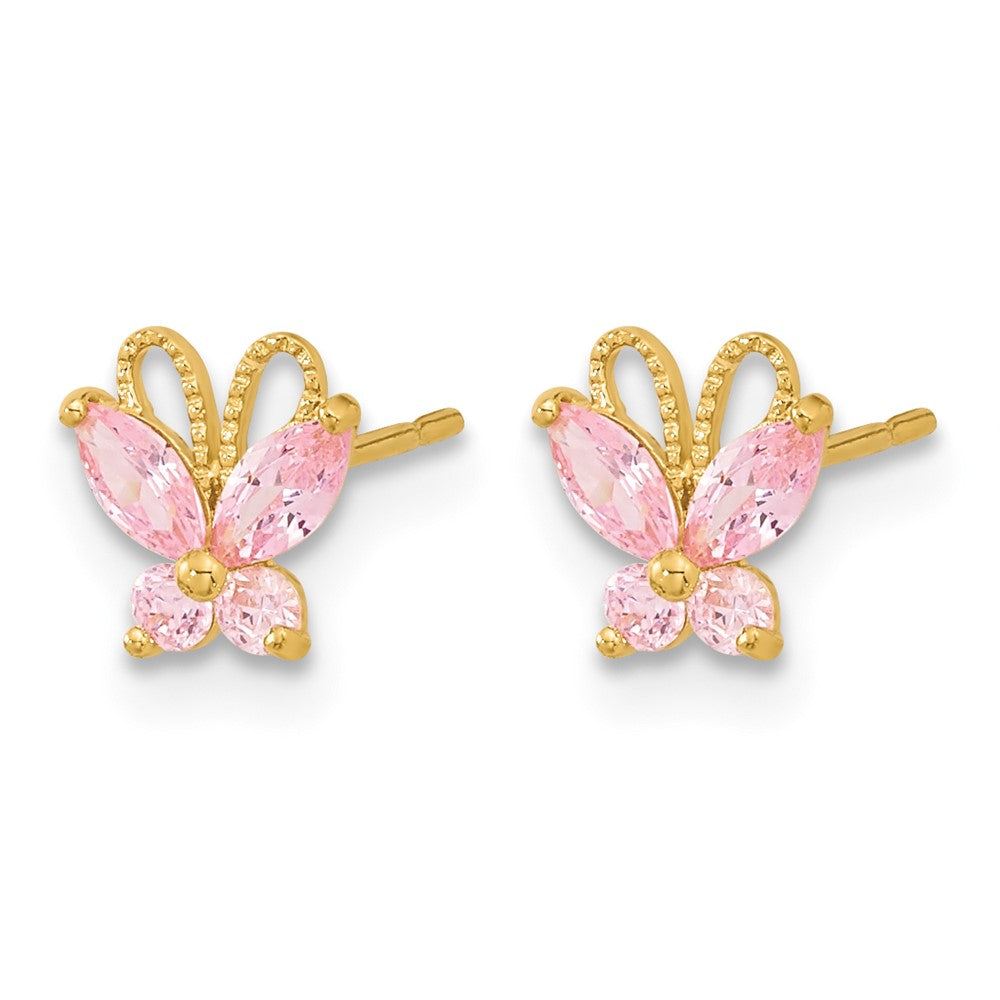 14k Madi K Kids Pink CZ Butterfly Post Earrings