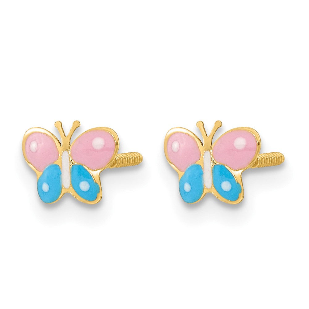 14k Madi K Polished Enameled Butterfly Screwback Post Earrings