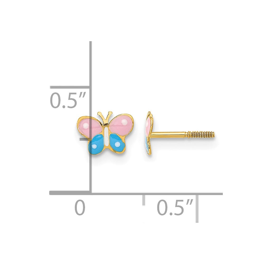 14k Madi K Polished Enameled Butterfly Screwback Post Earrings