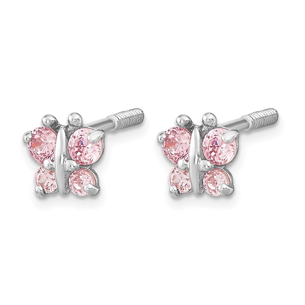14k White Gold Madi K Polished Pink CZ Butterfly Post Earrings