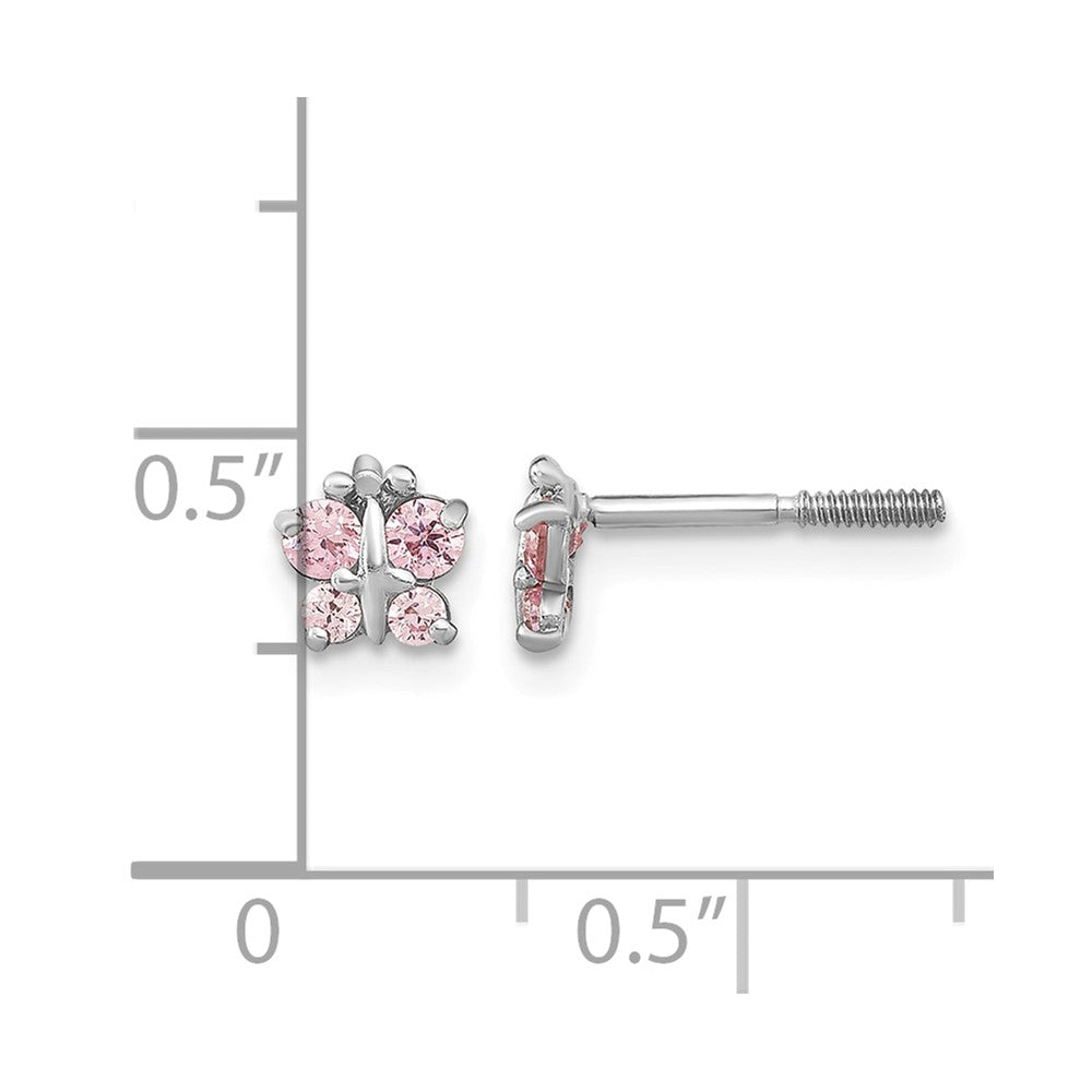 14k White Gold Madi K Polished Pink CZ Butterfly Post Earrings