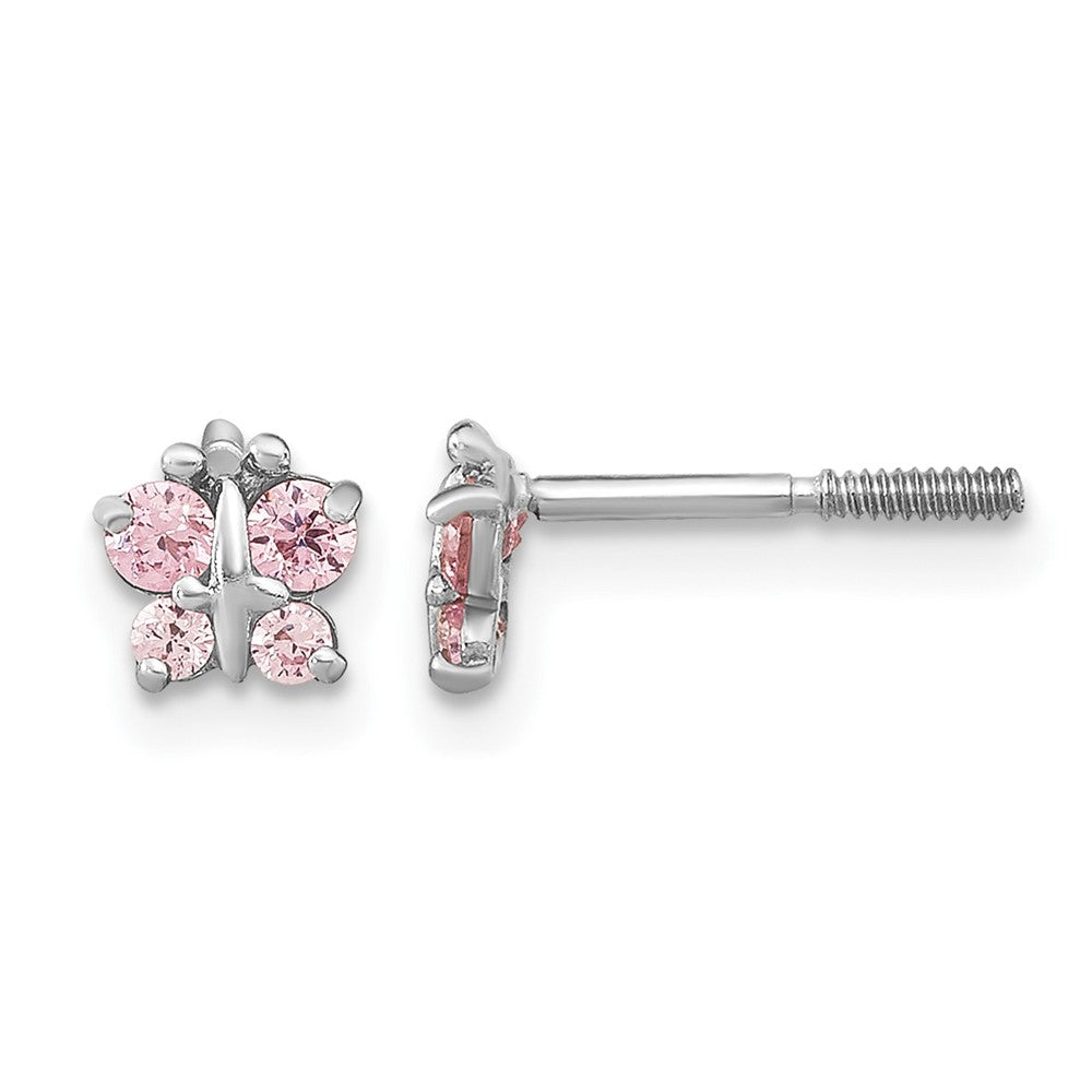 14k White Gold Madi K Polished Pink CZ Butterfly Post Earrings
