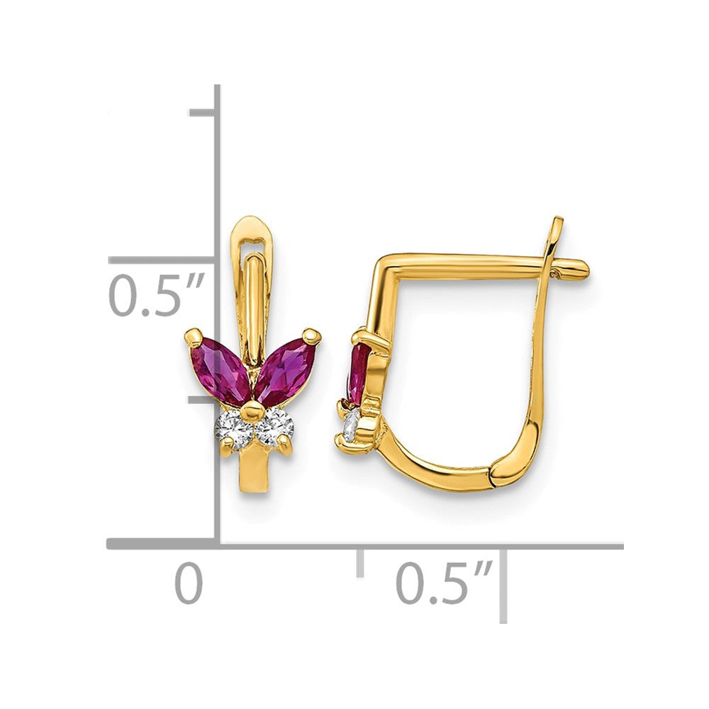 14k Madi K Polished Red and White CZ Butterfly Hoops