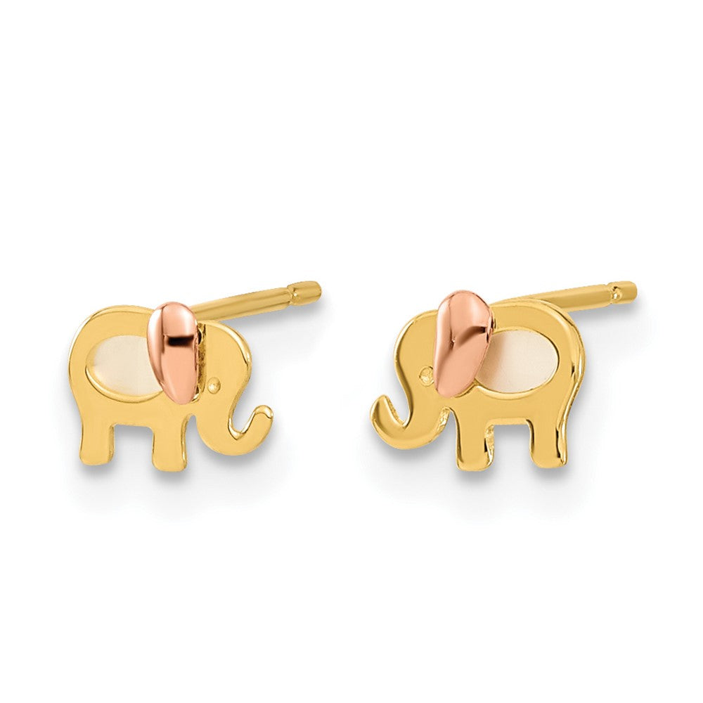 14k Madi K Two-tone Childrens MOP Elephant Post Earrings