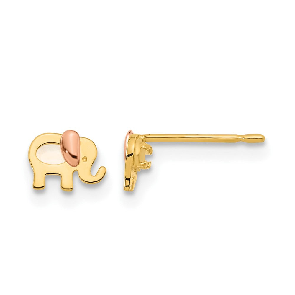 14k Madi K Two-tone Childrens MOP Elephant Post Earrings