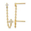 14k Madi K Double Post w/Chain CZ Cross Earring (single)