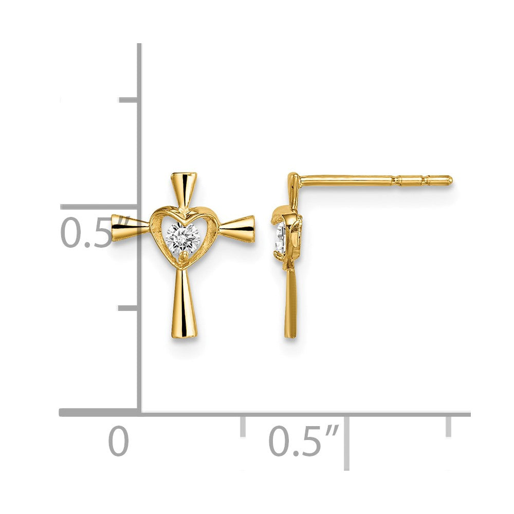 14k Madi K CZ Cross with Heart Post Earrings