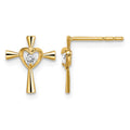 14k Madi K CZ Cross with Heart Post Earrings